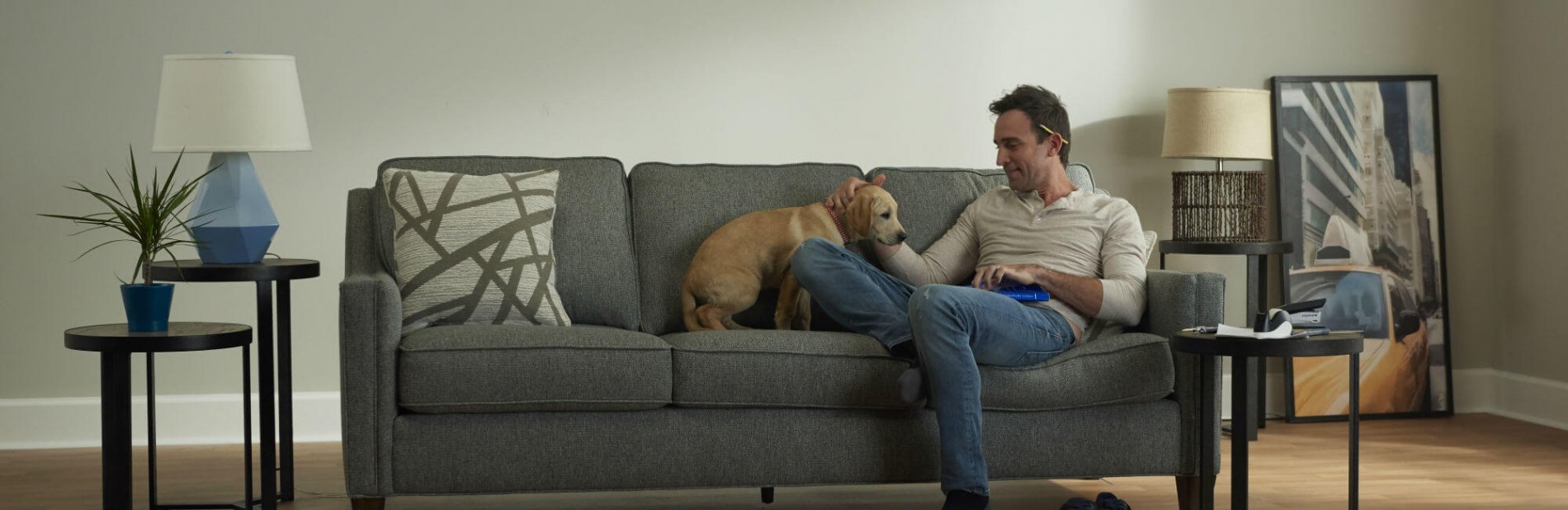 Man and Dog on Sofa Flexsteel Furniture Built for Everyday Living